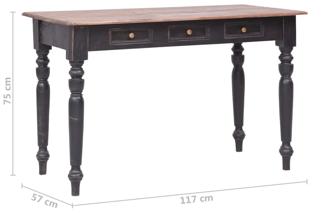 vidaXL tömör mahagóni fa íróasztal 3 fiókkal 117 x 57 x 75 cm
