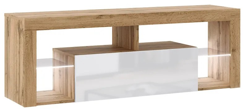 TV állvány wotan tölgy/fényes fehér színben. EVEREST 140 LE