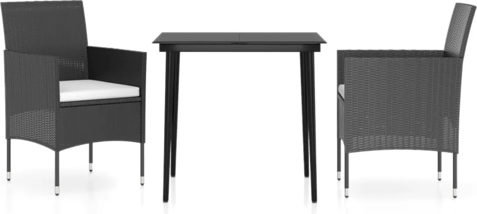 vidaXL 3 részes fekete kerti étkezőgarnitúra párnákkal