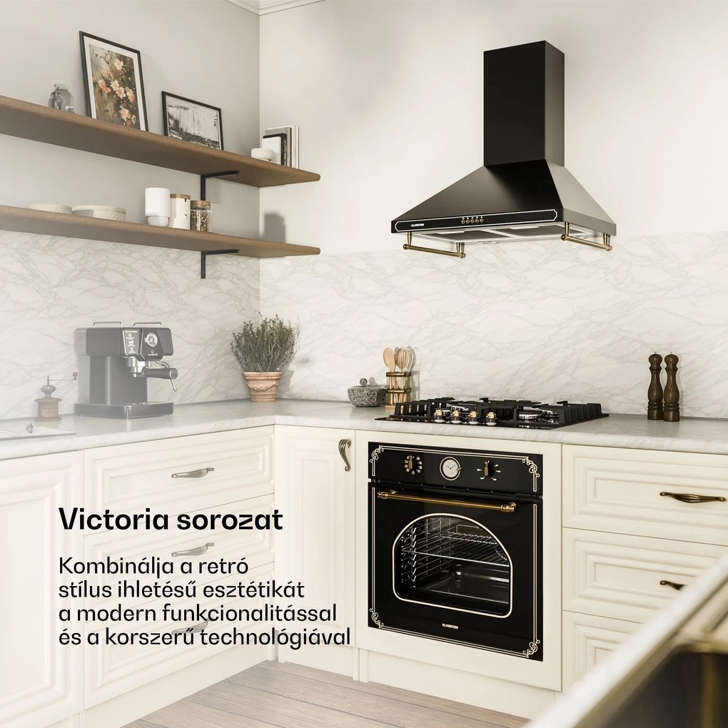Klarstein Victoria, beépített sütő, retró dizájn, 9 funkció, 50 – 250 °C, fekete