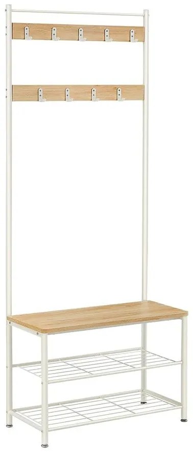 Kabáttartó cipőtároló paddal, tölgy és fehér