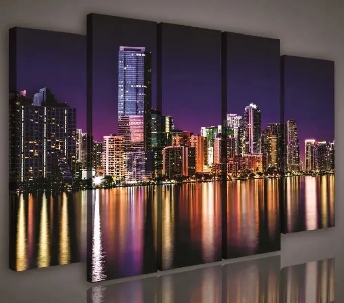 Vászonkép 150x100 Éjszakai város városkép városi tájkép felhőkarcolók fényvisszaverődés