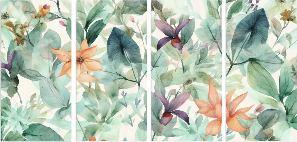 Színes vászonkép a nappaliba Fali dekoráció Festett levelek 60x120