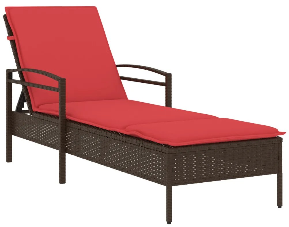Napozóágy Párnával Barna 63x200x81 cm Poli Rattan
