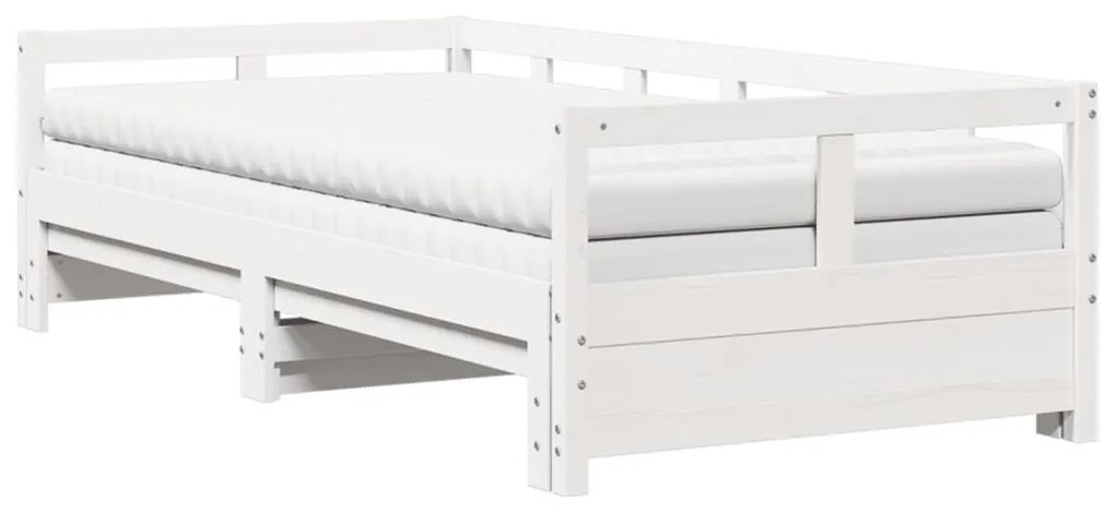 fehér tömör fenyőfa kihúzható kanapéágy matracokkal 90 x 200 cm