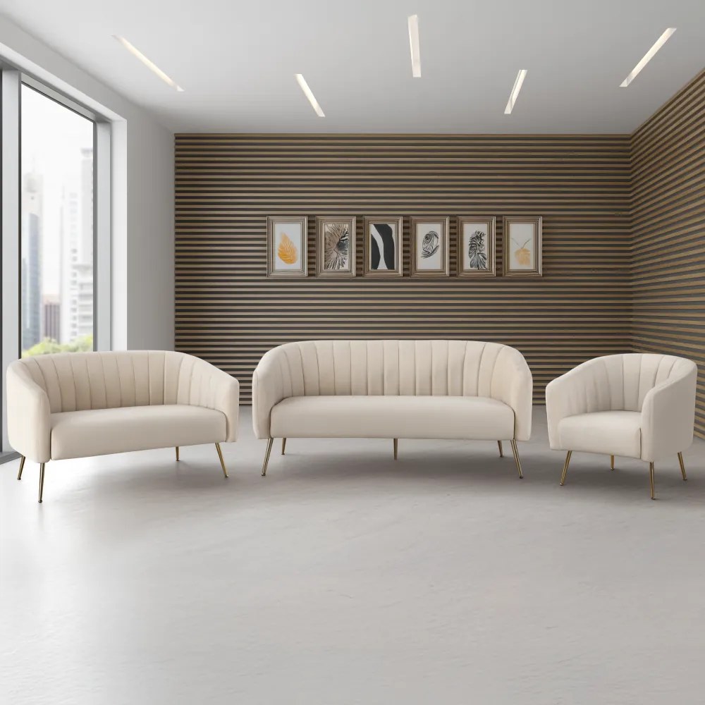 Design 3-as ülés kanapé, bézs Velvet szövet/gold króm-arany, BAGY