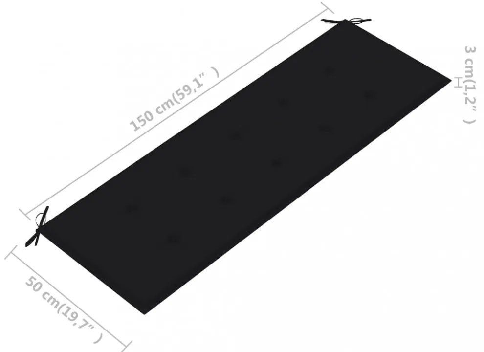 fekete oxford szövet kerti padpárna 150x50x4 cm