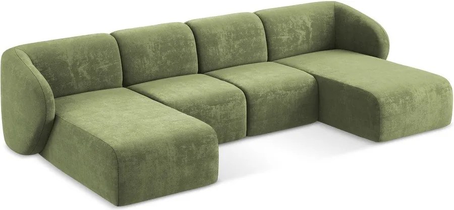 Zöld zsenília sarokkanapé (U alakú) Lani – Makamii