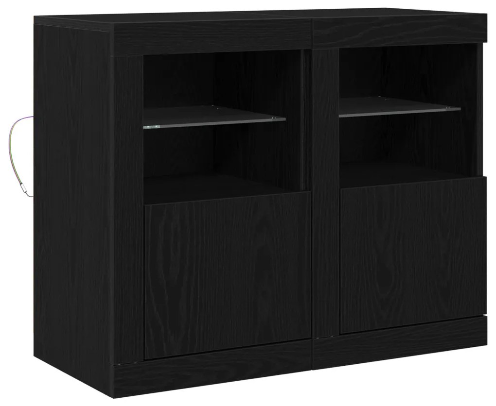 LED világítással ellátott oldalszekrények 2 db Fekete tölgy 41x37x67 cm