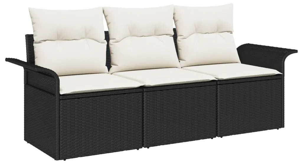 Kerti Kanapé Szett párnával tárolóval 3 pcs Fekete Poli rattan