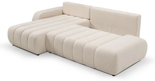 L-alakú, bal oldali, tárolós, bézs DESIO sarokkanapé, ággyá nyitható