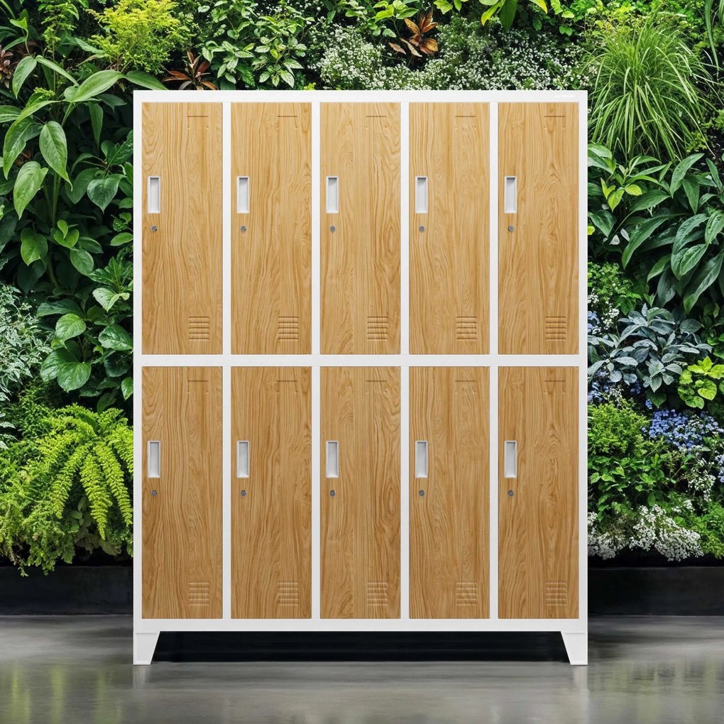10 ajtós öltözőszekrény, fehér/arany tölgy, 1360x1720x450 mm: BARTEK Eco Design