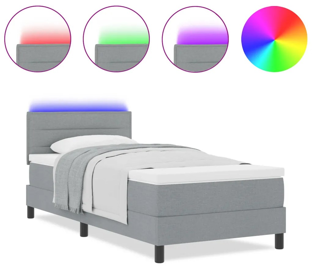 Boxspring Ágy Mattal & LED Világítással Szürke 90x190 cm Szövet