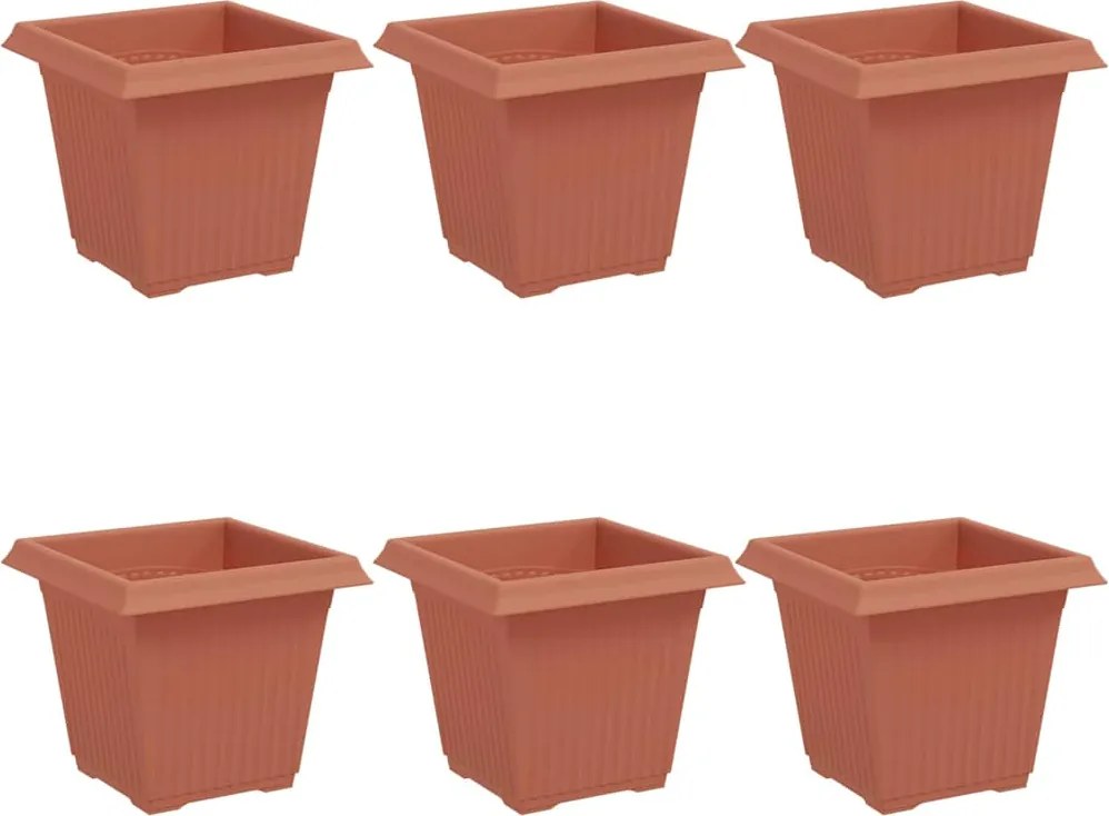 vidaXL Négyzet Virágcserép 6 pcs Tégla Vörös 16 x 16 x 14 cm Műanyag
