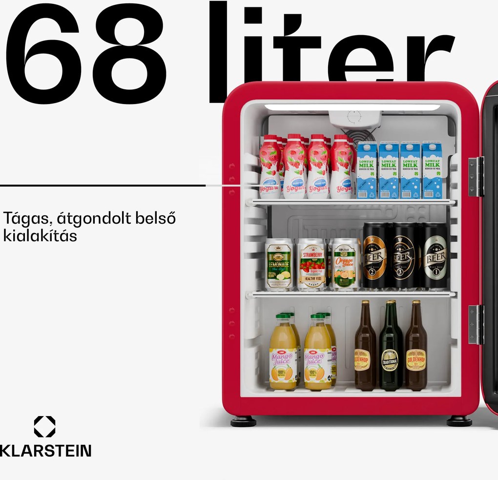 Klarstein Audrey Evo italhűtő, Rretro kivitel, üvegajtó, 68 L, EEK C