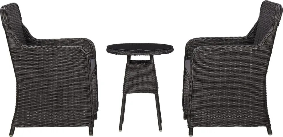 vidaXL 3 darabos fekete polyrattan kerti bisztrószett párnákkal