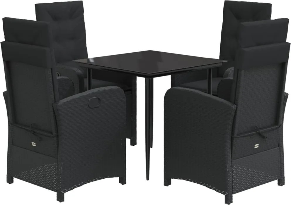vidaXL 5 részes fekete polyrattan kerti étkezőgarnitúra párnákkal