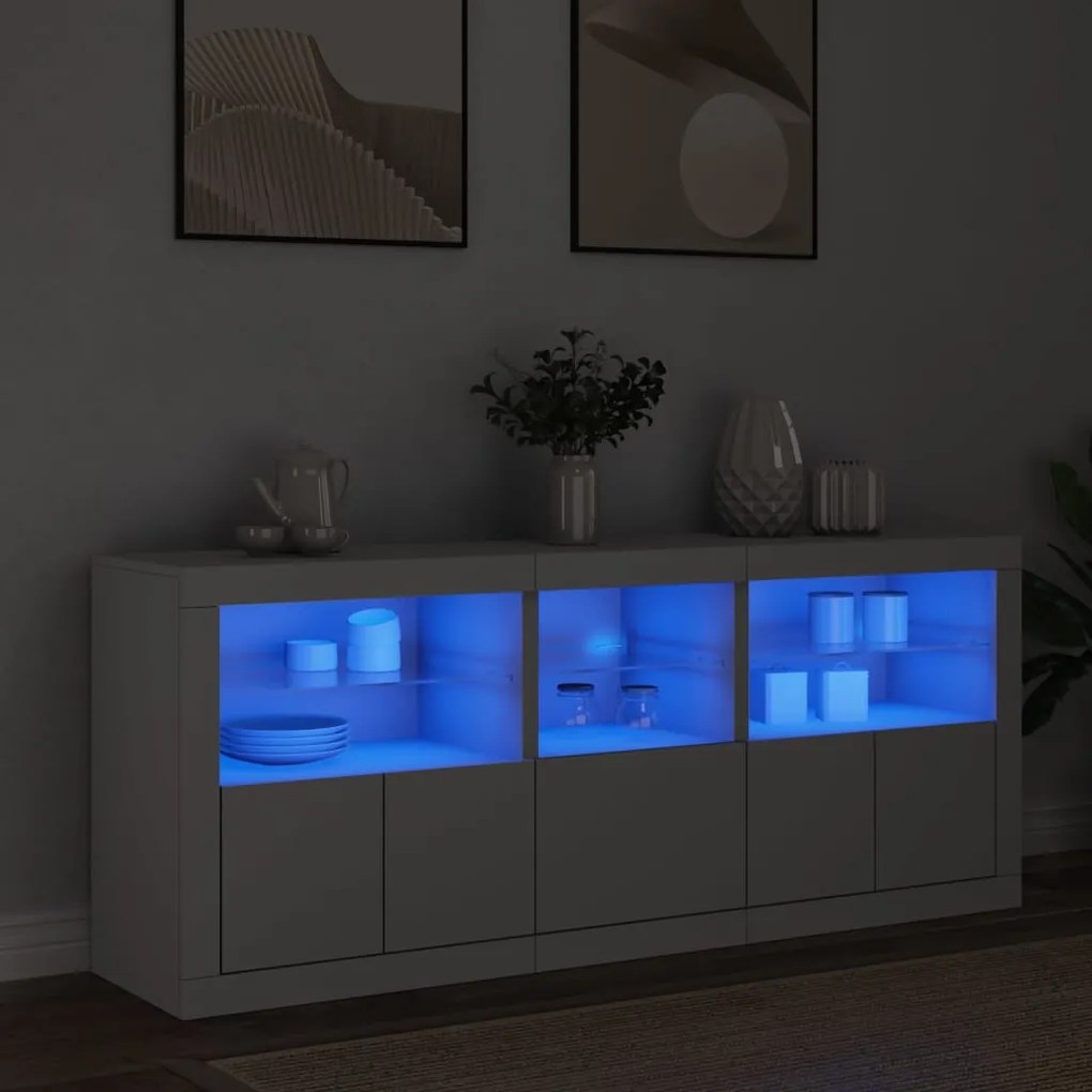 fehér tálalószekrény LED-világítással 162 x 37 x 67 cm