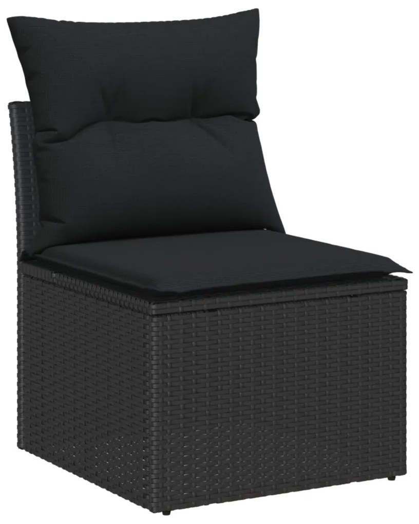 7 darabos Kerti Étkező Garnitúra Párnákkal Fekete Poly Rattan Akácia