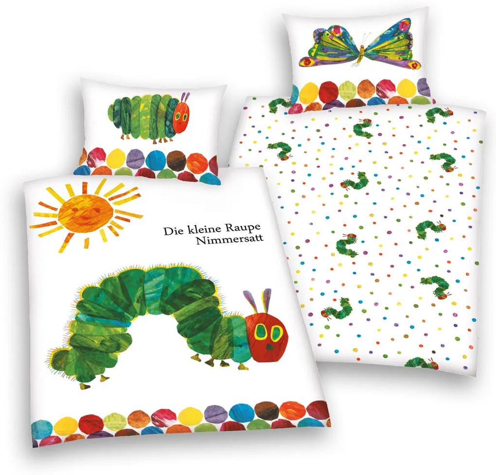 Gyermek pamut ágynemű kiságyba, Die kleineRaupe Nimmersatt, 100 x 135 cm, 40 x 60 cm