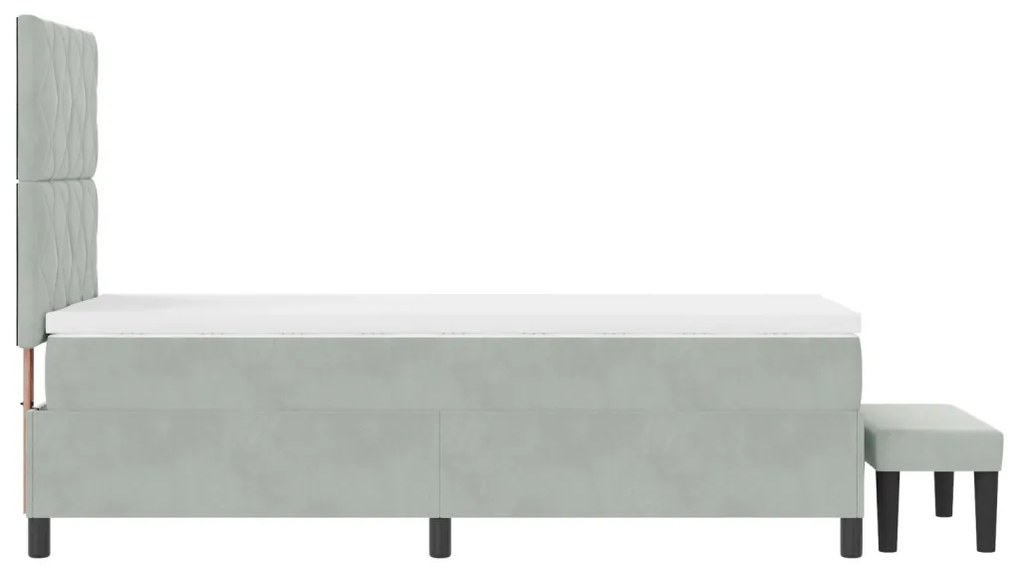 Box Spring Ágy Matraccal és Paddal Világosszürke 90x190 cm Bársony