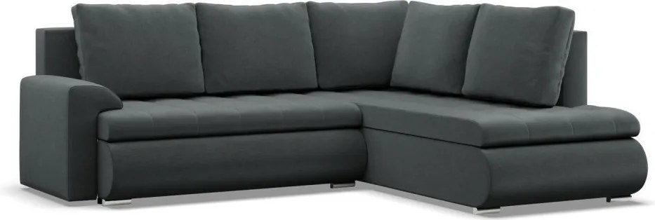 Tokio sarokkanapé, L alakú háttámlával, 2 ágyneműtartóval, bársony, jobboldali, szürke