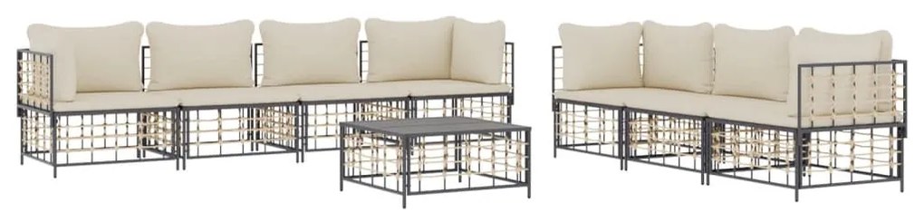 8 részes antracitszürke polyrattan kerti ülőgarnitúra párnákkal