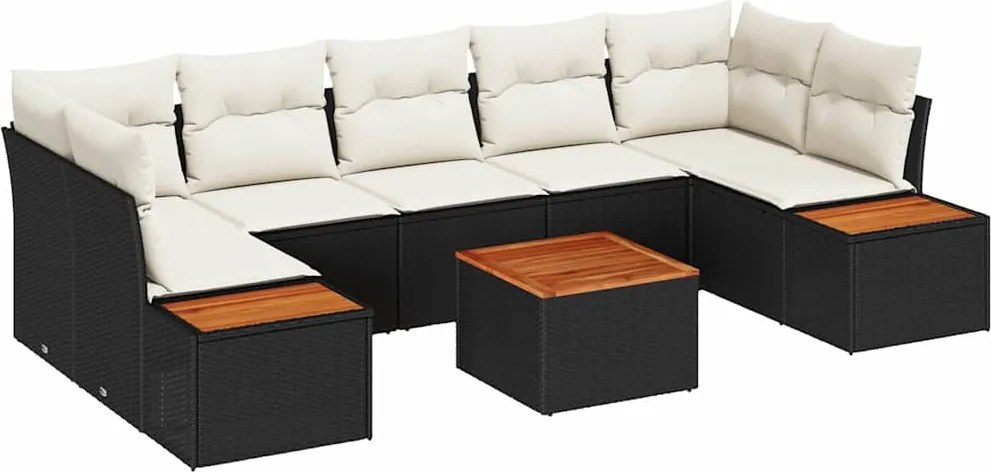 vidaXL Kerti Kanapé Szett párnával tárolóval 8 pcs Fekete Poli rattan