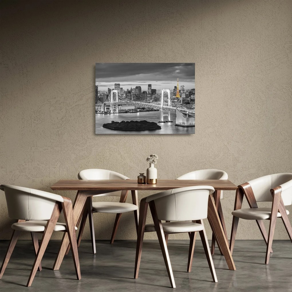 Üveg kép - A nagyváros a sárga toronnyal (70x50 cm)