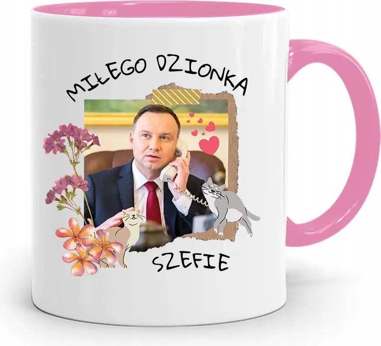 Andrzej Duda Pis Rózsaszín Elnöki Bögre fényképes nyomattal
