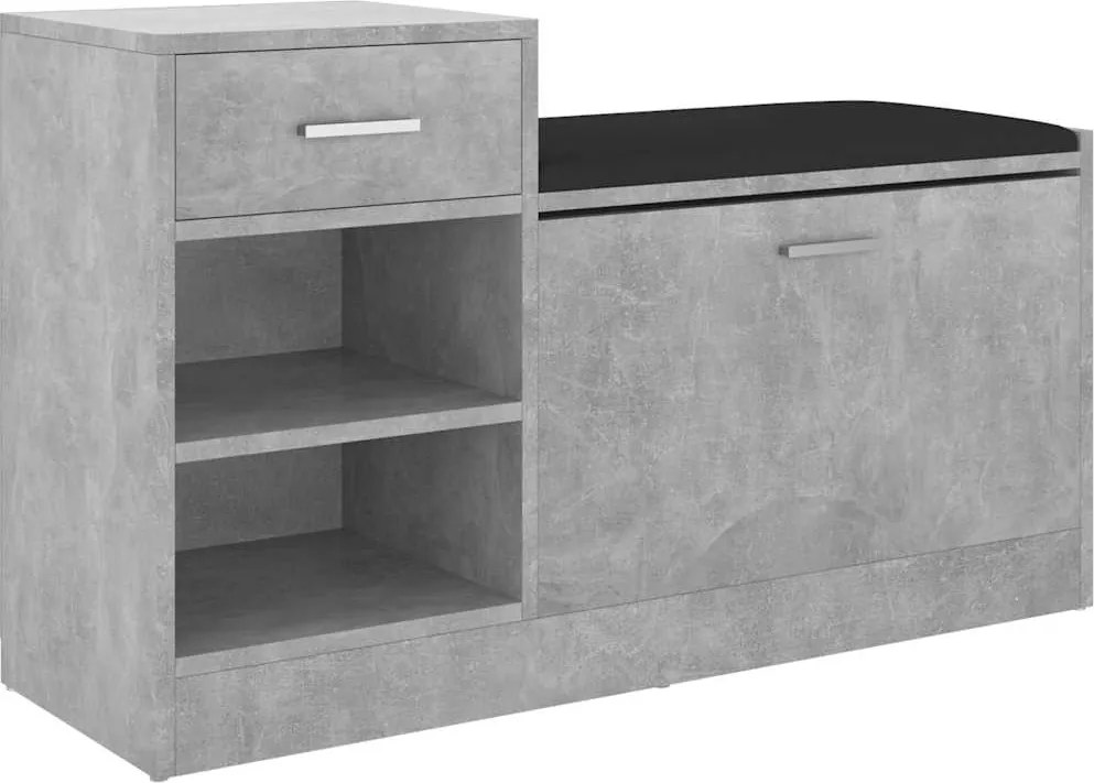 vidaXL betonszürke szerelt fa cipőtároló pad 94,5 x 31 x 57 cm