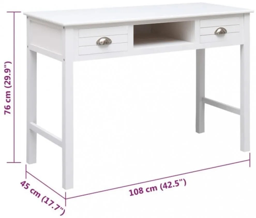 fehér tömör császárfa íróasztal 108 x 45 x 76 cm