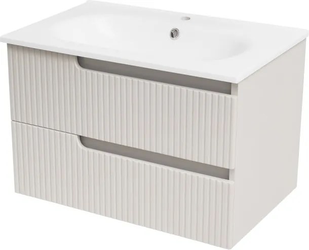 Piramida EURIDIKA fali fürdőszobabútor - műmárvány mosdóval -2 fiókos - PINO BÉZS - 75 x 48 x 53 cm