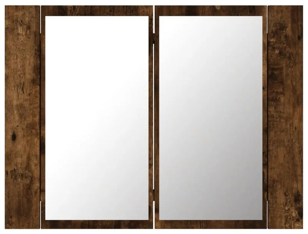 füstös tölgy szerelt fa tükörszekrény LED-del 80x20,5x64 cm