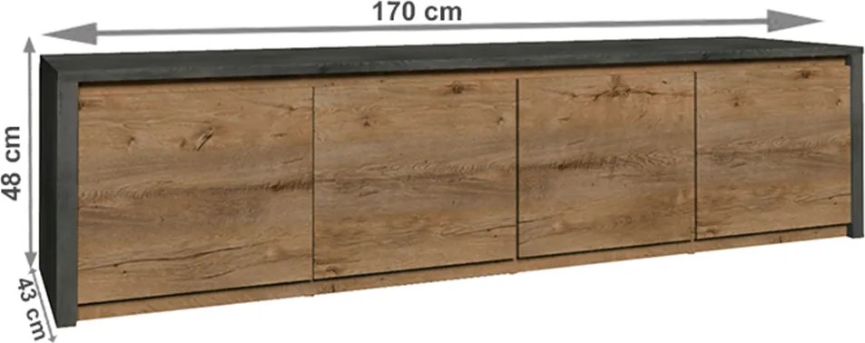 Komód, tölgy lefkas sötét/smooth szürke, MONTANA K4D