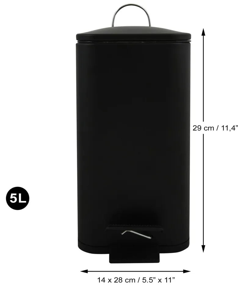 Matt fekete acél pedálos szemetes 5 l Erik – Spirella