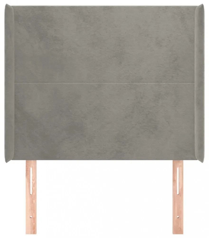 világosszürke bársony fejtámla szárnyakkal 103x16x118/128 cm