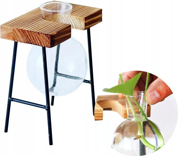 Dekorációs Virágtartó Üveg Fa Hidroponika Gyökér 1db Bambusz Állvány