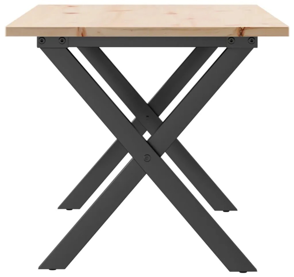 Tömör fenyőfa és acél dohányzóasztal X-vázzal 90x40x45 cm