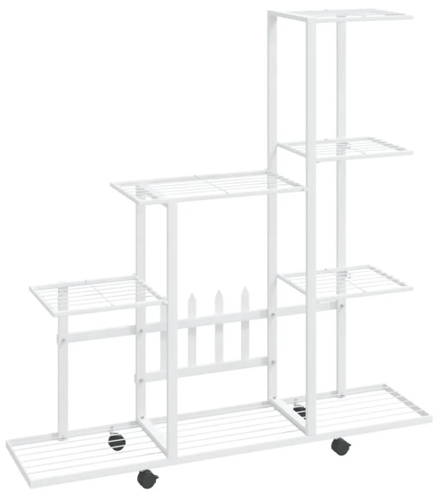 fehér acél virágtartó állvány kerékkel 94,5 x 25 x 92,5 cm