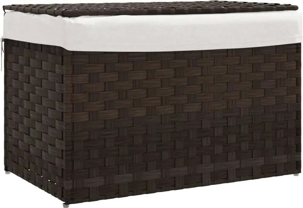 vidaXL sötétbarna polyrattan szennyeskosár fedéllel 55,5 x 35 x 34 cm