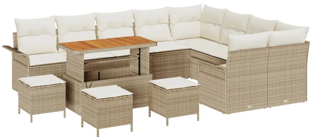 12 részes kertiszófa szett párnákkal bézs PE rattan, 3 részes kertidíszbútor szett párnákkal bézs PE rattan, 2 fős kertiszófa párnákkal bézs PE rattan