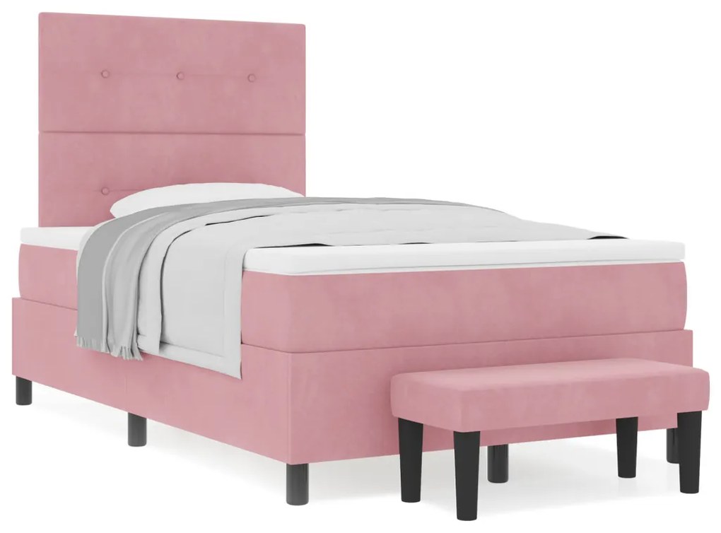 Boxspring Ágy Matrac és Pad Rózsaszín 120x200 cm Bársony