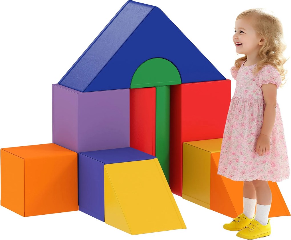 HOMCOM 11 darabos Puha Építő Blokk, Hab Blokk, Játék Építő Készlet, Mászó Blokk, Puha Óriás Építő Blokk, Építő Tégla 1-3 éves Gyermekeknek, Műbőr, Töb