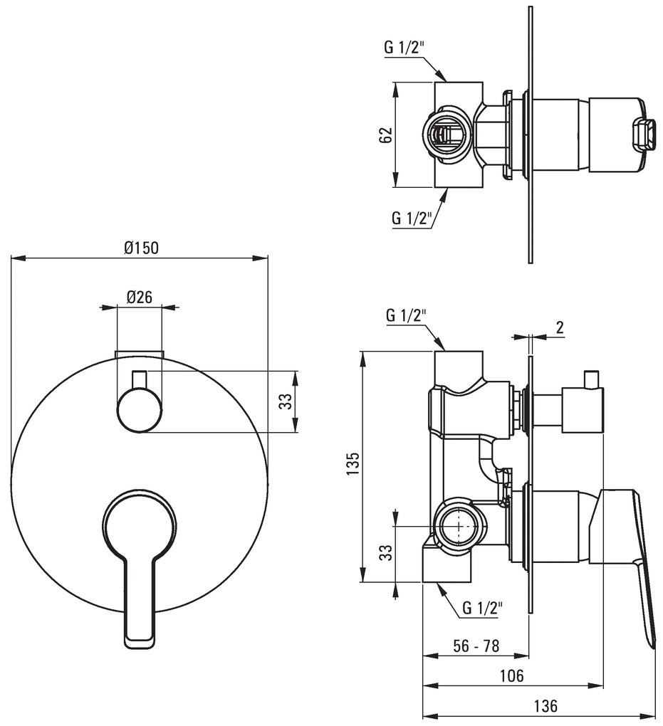 Deante Arnika, 2 kimenetű rejtett mixer, arany, BQA_Z44P