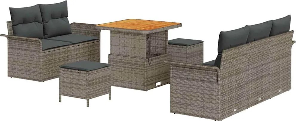 vidaXL Kerti Kanapé Szett párnával 8 pcs Szürke polirattan