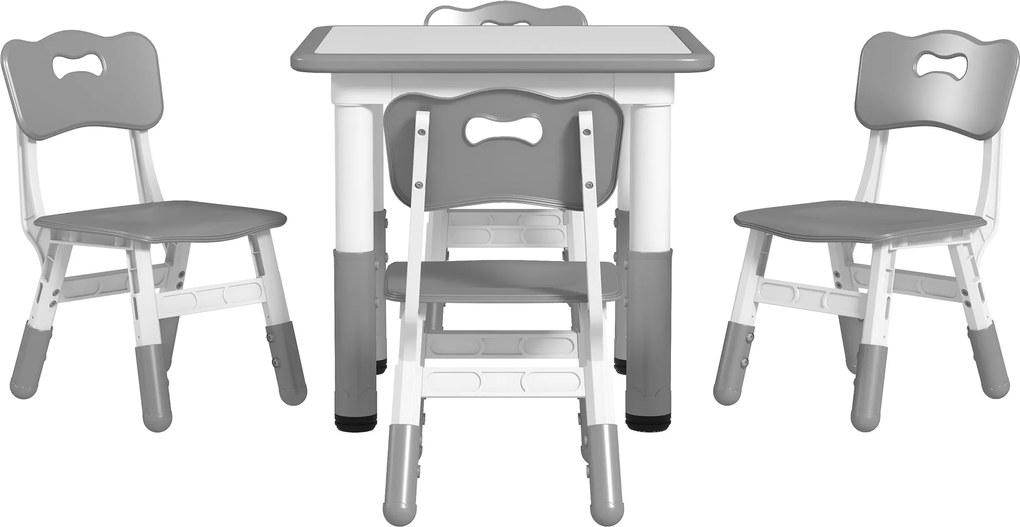 AIYAPLAY Gyermek Asztal és Székek Szett 18-60 Hónap, Helytakarékos Design, Magasság Állítható, Gyerek Asztal Krétatáblával a Játszószobába, Fából és P