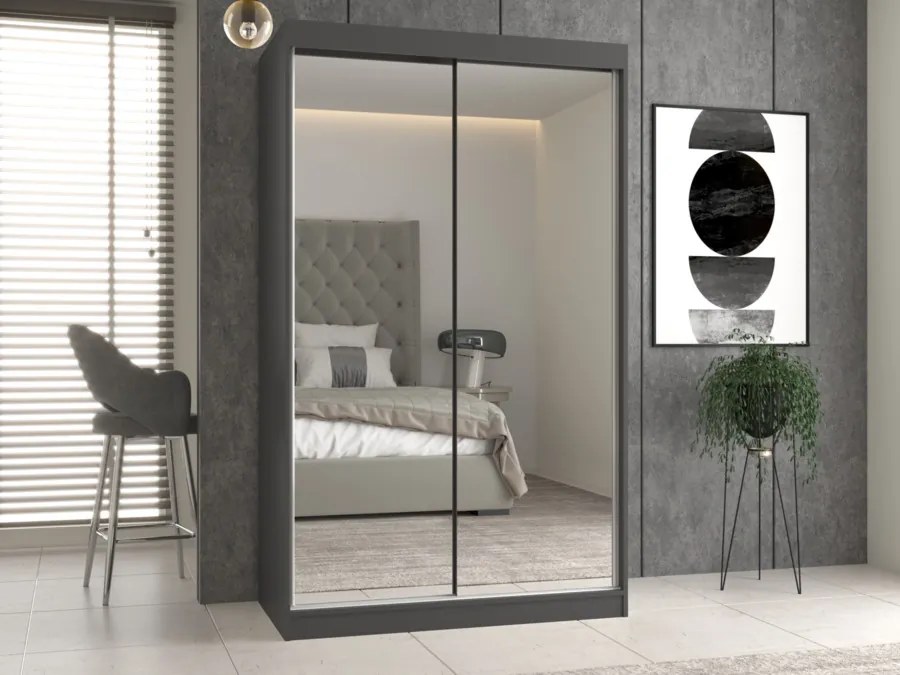 Aldabra IGA 120 A tolóajtós gardróbszekrény 120x61x200, 2 tükörrel, antracit