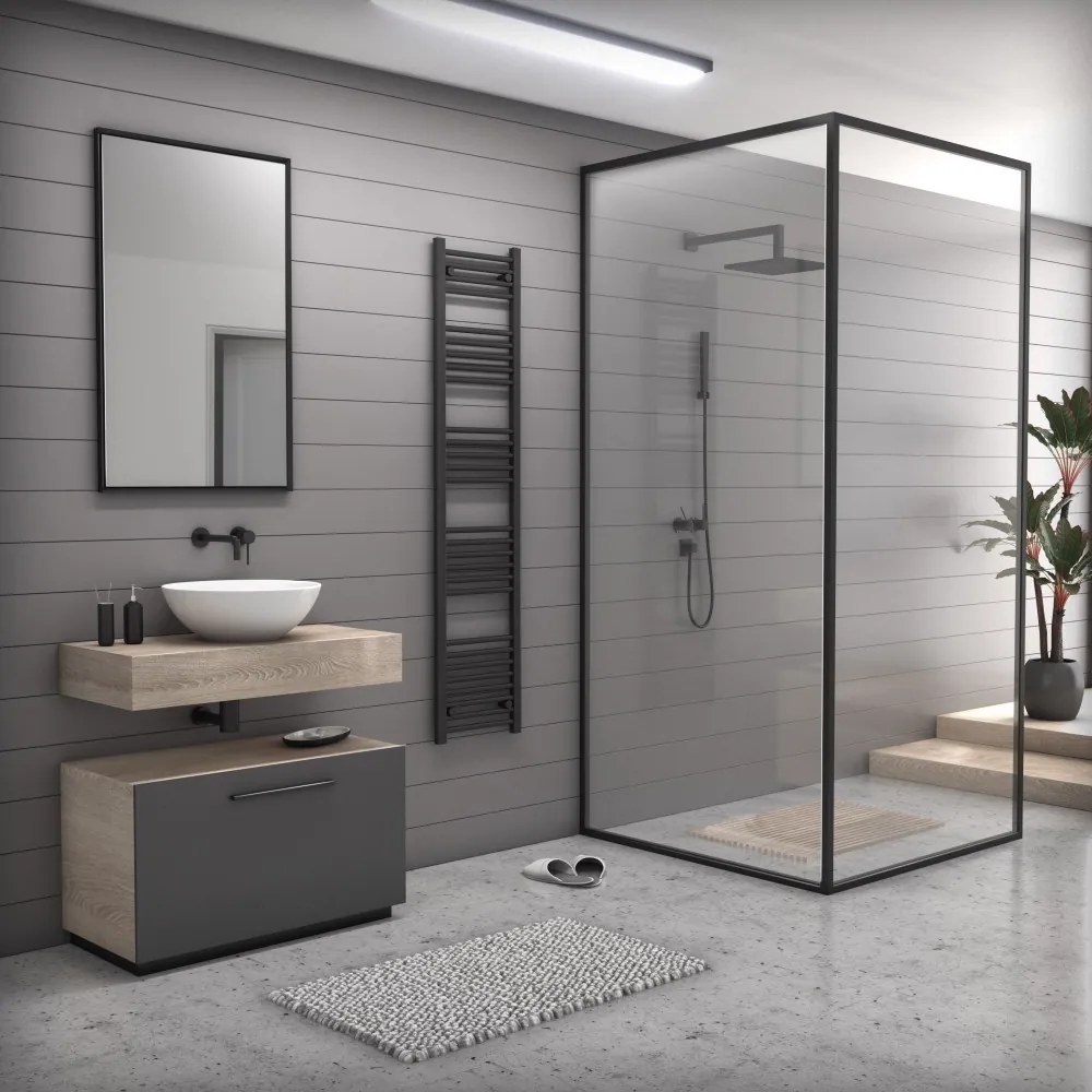 Fekete 400x1800mm törölközőszárítós fürdőszobai radiátor Welland Lux | Készletről | Gyors kiszállítással