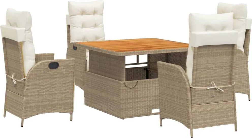 vidaXL 5 részes bézs polyrattan kerti étkezőgarnitúra párnákkal